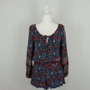 American Eagle Outfitters Women's Small Blue Red Floral Long Sleeve Romper